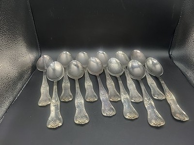 12 Vintage Italy A800 EP ZING Silver Plated Tablespoons   Baroque Shell Pattern