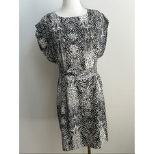 Eliza J Black White Abstract Animal Print Belted Short Sleeve Sheath Dress 8P