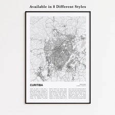 Curitiba City Map Print, Paraná Travel Poster, Modern Map, Wall Decor Art