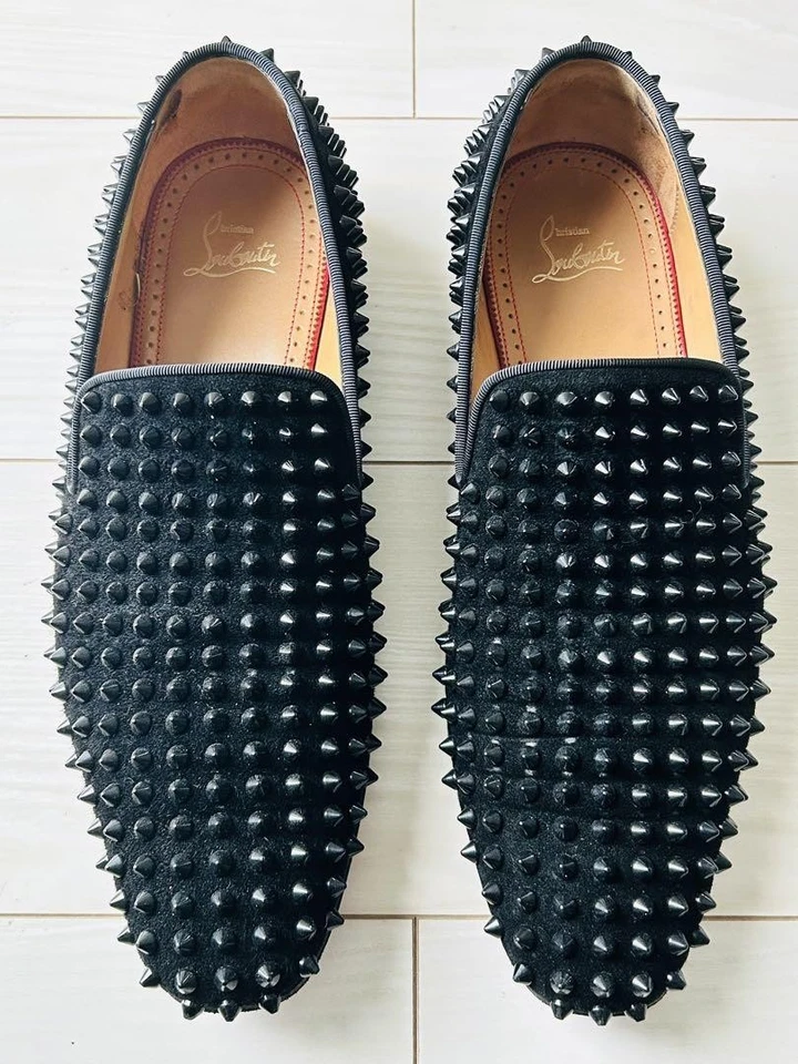 Christian Louboutin scarpe slip-on sneakers borchie EU 41 US 8 nere autentiche - Immagine 2 di 4