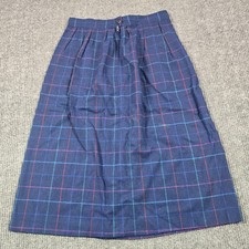 Vintage Pendleton Skirt Womens 29 Blue Plaid Wool Pleated Midi Pockets USA