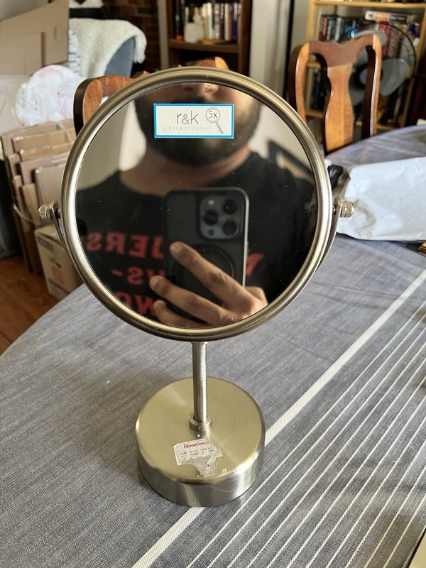 r&k Collections 5X Double Sided Tabletop Vanity Makeup Mirror Brushed Nickel