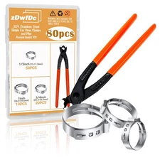 Single Ear Hose Clamps 80 PCS 3 Sizes with Pliers 1/2 3/4 1 inch Kit