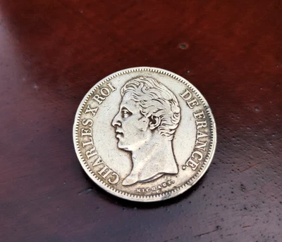 CHARLES X - 5 FRANCS, 1830 B ROUEN Monté en broche argent - Photo 1/4