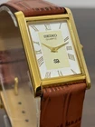 Vintage Seiko Slim Quartz Men's Wrist Watch Golden Plated Case/ Leather strap