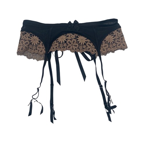 Victoria's Secret Size M/L Garter Belt SATIN LACE BLACK VERY SEXY Lingerie