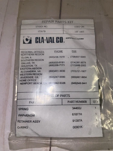 1ea.- CLA-VAL 15567B REPAIR KIT 100S TEMR. New Old Stock
