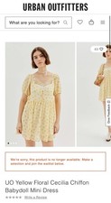 UO Yellow Floral Cecilia Chiffon Babydoll Mini Dress Size X-Small