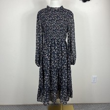 Petal Pup Dress Womens Medium Blue Floral Smocked Midi Prairie Boho Whimsigoth