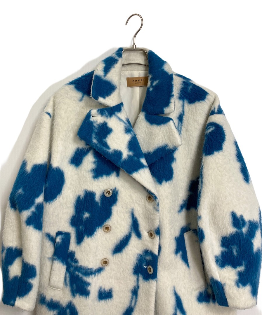 Ameri UND SHADOW FLOWER WOOL COAT Blue White Size… - image 2