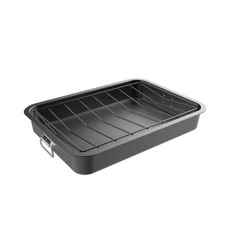 Heavy-duty Carbon Steel Roasting Pan with Angled Rack, Nonstick & Removable Tray
