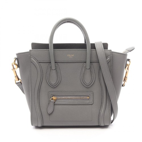 CELINE Luggage Nano Shopper shoulder crossbody Handbag leather Gray Used Women