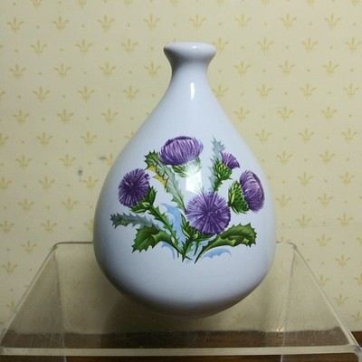 Highland Pottery Porcelain 3.5'' Salt Cellar Pig Purple Thistle Floral Scotland