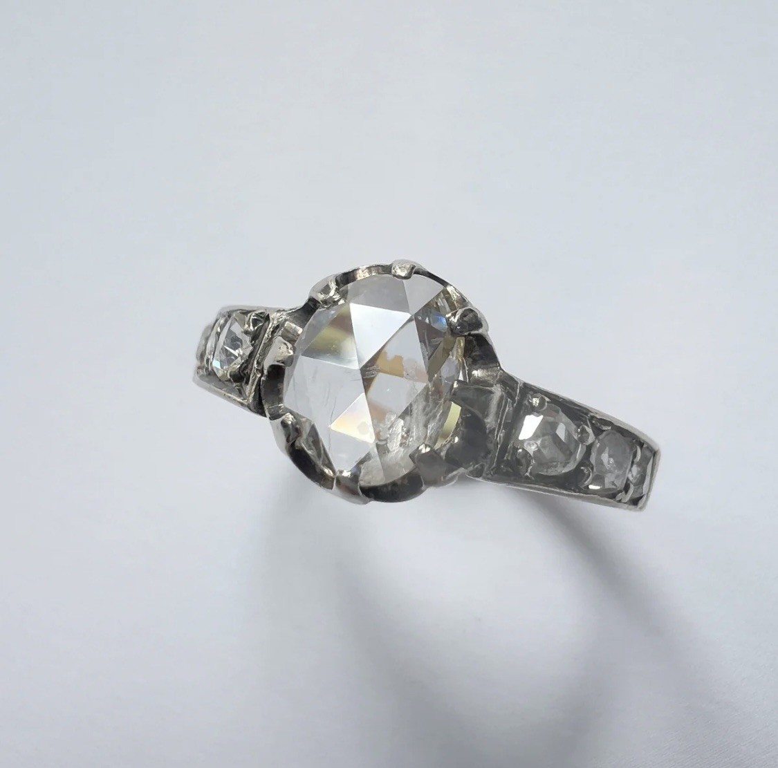 ANTIQUE ENGAGEMENT VICTORIAN 18K GOLD ROSE CUT DIAMOND RING SIZE