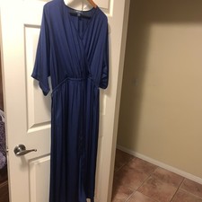 karen kane dress 1x Navy Blue Faux Wrap Pockets Cntr Front Kick Pleat  ForTravel