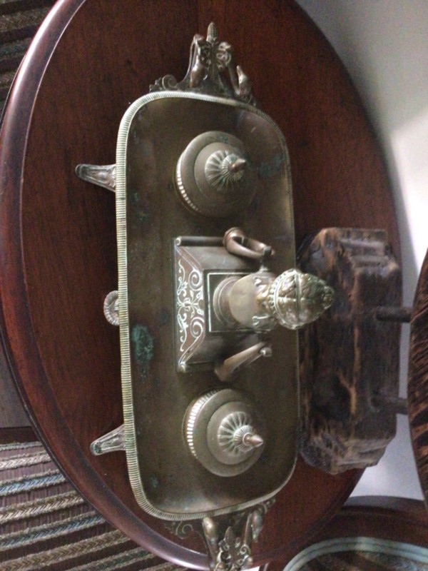 RARE EARLY SOLID BRASS INKWELLS ART NOUVEAU VINTAGE