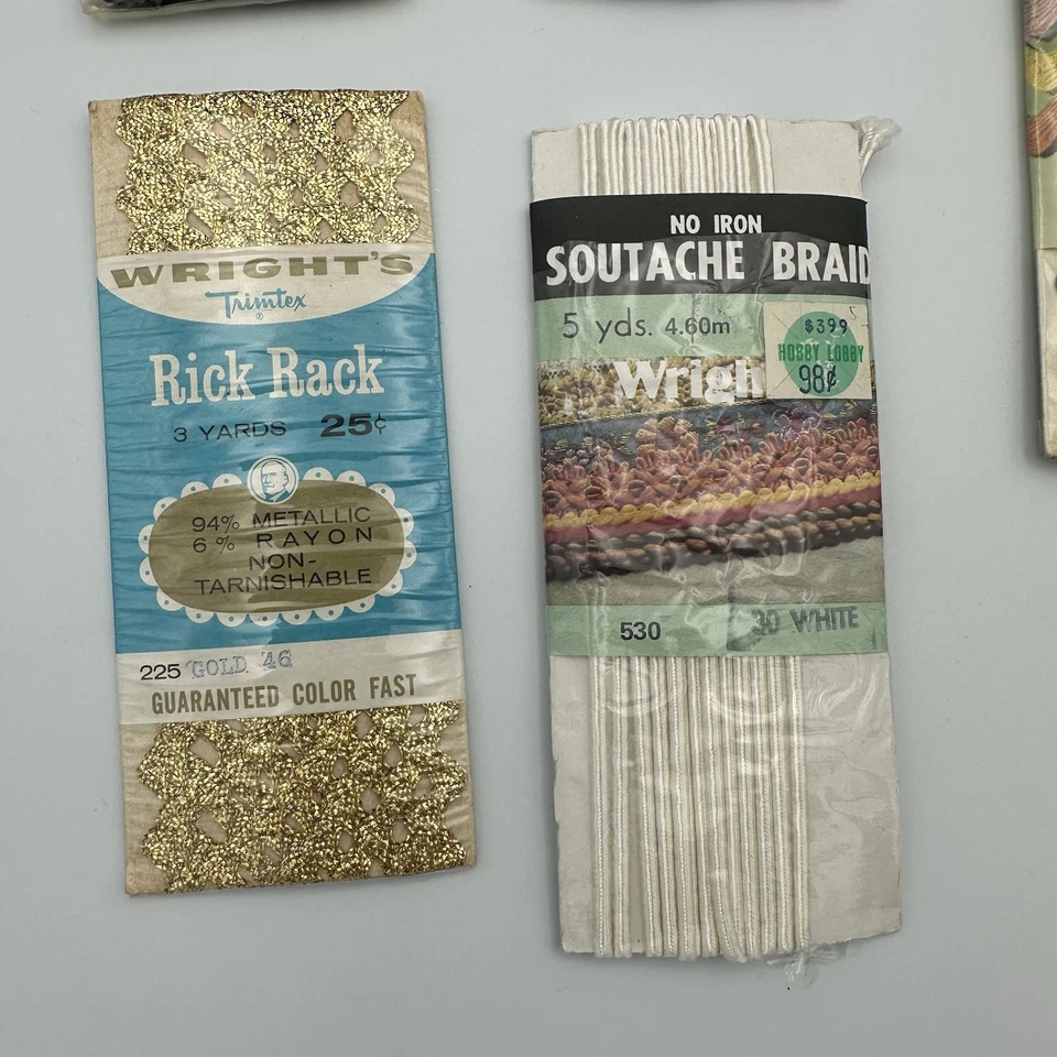 Vintage Wright's Trims Rick Rack Lot Of 5 - Metallic Gold, Black, Dk Blue &white - Image 2 of 4