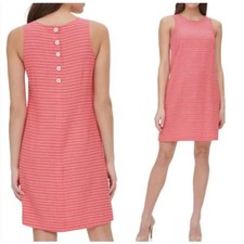 Tommy Hilfiger Sleeveless Shift Dress Button Back Pink Stripe Gauze Size 6