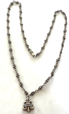 CHROME HEARTS 1999 Sterling Tiny Flowers Necklace w/ Fleur de Lis
