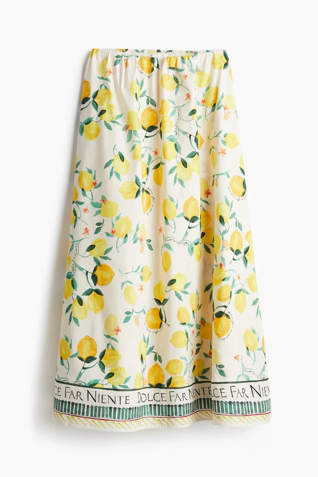 H&M Mujer Falda Grande Estampado Limón Larga Mezcla de Lino Una Línea Maxi Pull On ¡RARA! Foto 4 de 4
