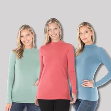 Women's Mock Neck Cotton Long Sleeve Top Soft Stretch Layering Fitted Shirt S-XL