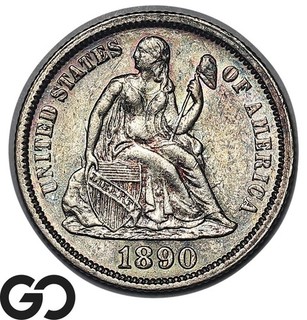 1890 Seated Liberty Dime Stunning Rev Toner Choice Gem BU