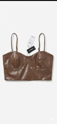 Express Faux Leather Croc Bustier Top Brown Medium NWT Y2K Going Out