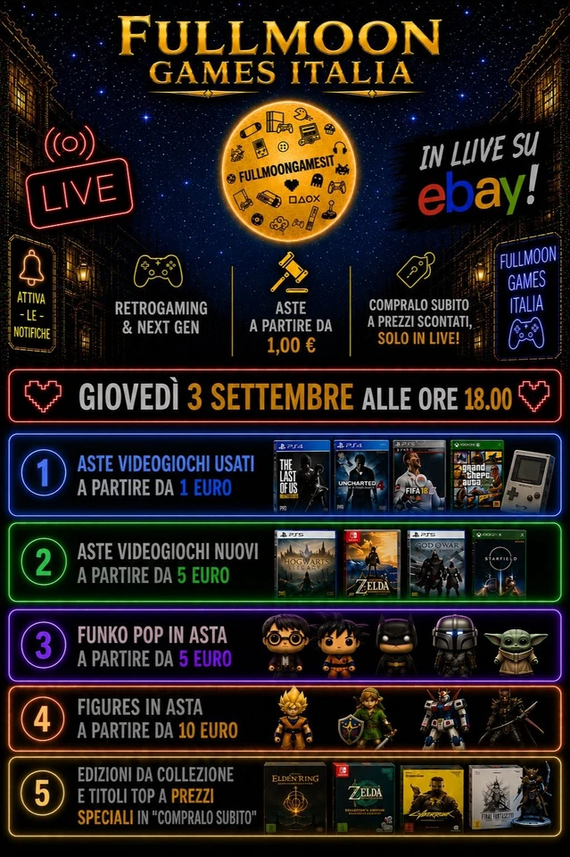 Fullmoon Games Italia in Live! Videogiochi e figures in asta e in sconto!
