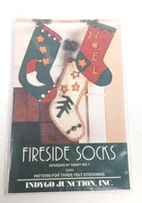 Vtg 1994 Indygo Junction Fireside Socks Pattern for 3 Christmas Stockings IJ333