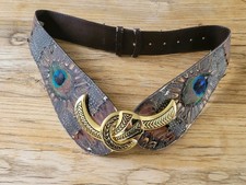 Vintage Belt Made Of Real Peacock Feathers W/Gold Clasp Hook Made In Taiwan