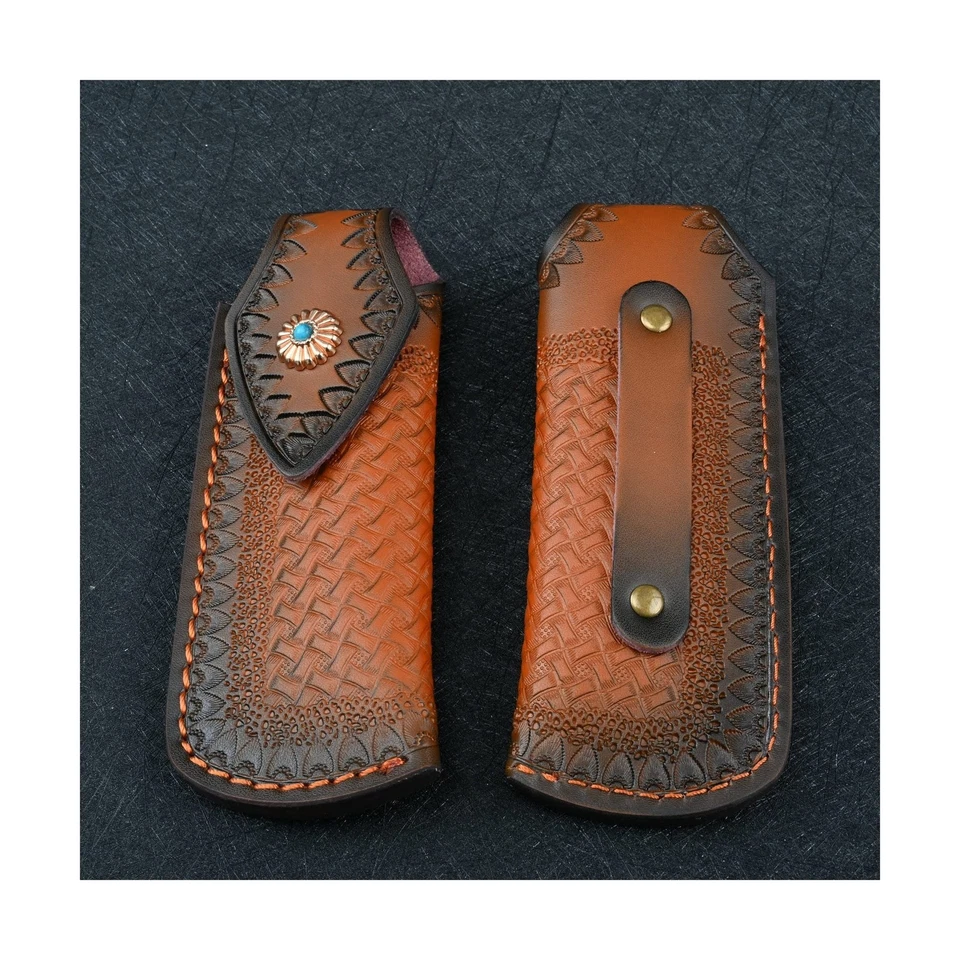 Cuchillo de bolsillo plegable de acero Damasco mango de sándalo amarillo mecánico... Foto 4 de 4