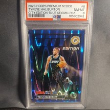 2023 Hoops Premium Stock Tyrese Haliburton City Edition-Blue Seismic #8 PSA 8 