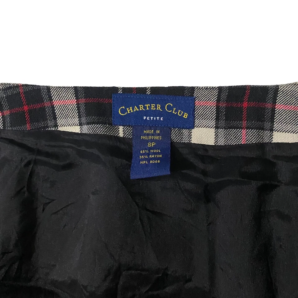 Charter Club 黑色灰色红色格子格子全衬里羊毛裹身裙 8P 30x31 英寸 — 第 3/4 张图片