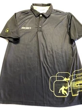And1 Polo Shirt Men's Large Black Collared Knit Yellow Logo
