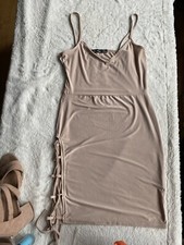 BNWOT- Womens Boohoo Beige Tie Side Bodycon Dress Size-8