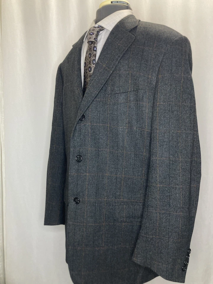Corneliani Hombres 44R 48" Tweed Blazer Deporte Abrigo Traje Chaqueta Gris Cuadros 3 Botones Foto 4 de 4