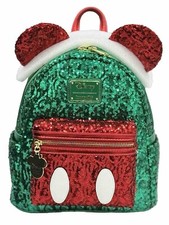 Disney Loungefly Christmas Mini Backpack 2023 Mickey Mouse Red Green Sequins