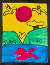 "Soleil rouge" JABER EL MAHJOUB 1938-2021 gouache sur papier 2005 32,4x24cm E150