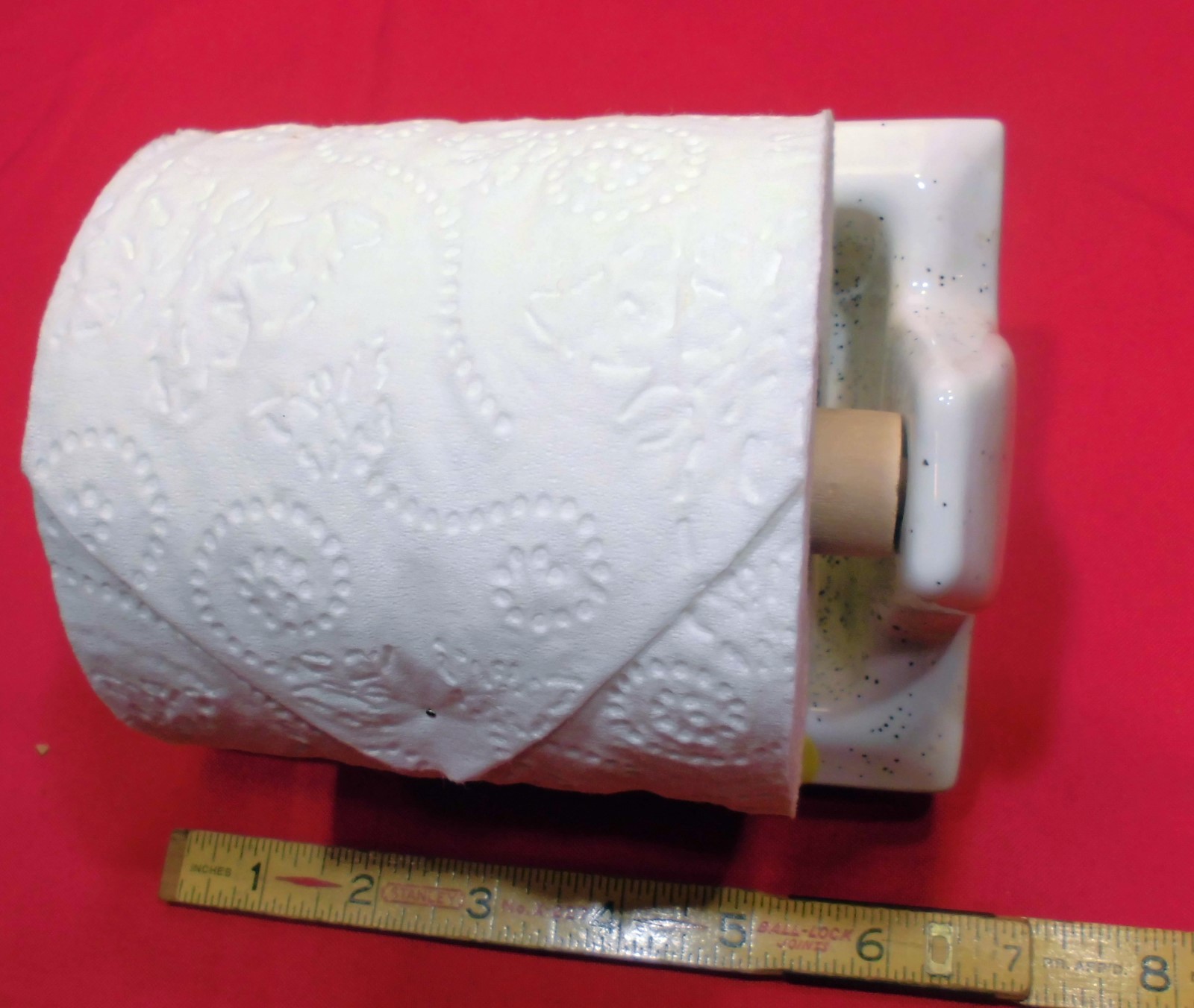 Vintage *White with black specks* Ceramic Toilet Paper holder Fairfacts