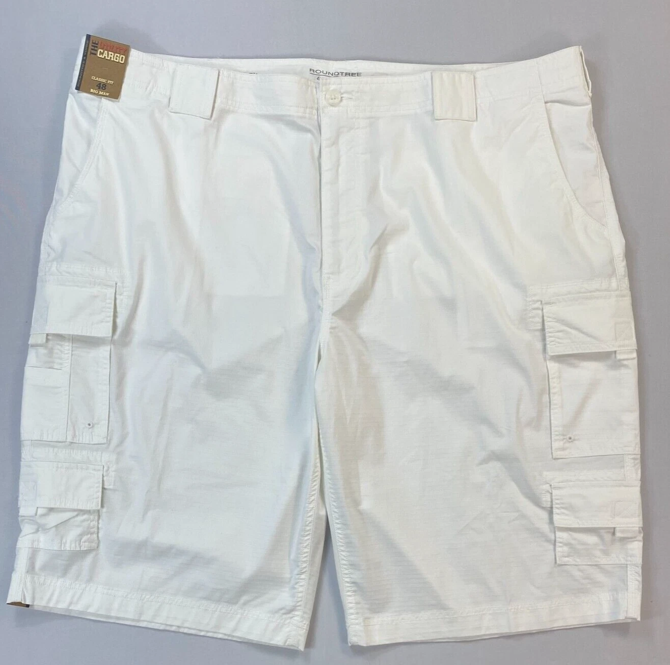 Men's Roundtree & Yorke Big Man Classic Fit Utility Cargo White Shorts NEW