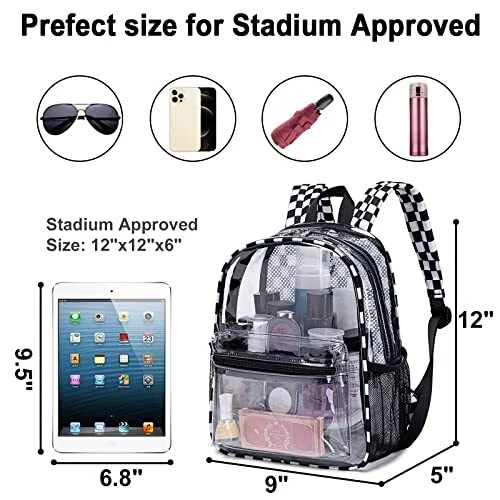  Clear Mini Backpack Stadium Approved 12x12x6 Small Transparent  Backpacks Plastic See Through Bag for Work Festival Security Travel