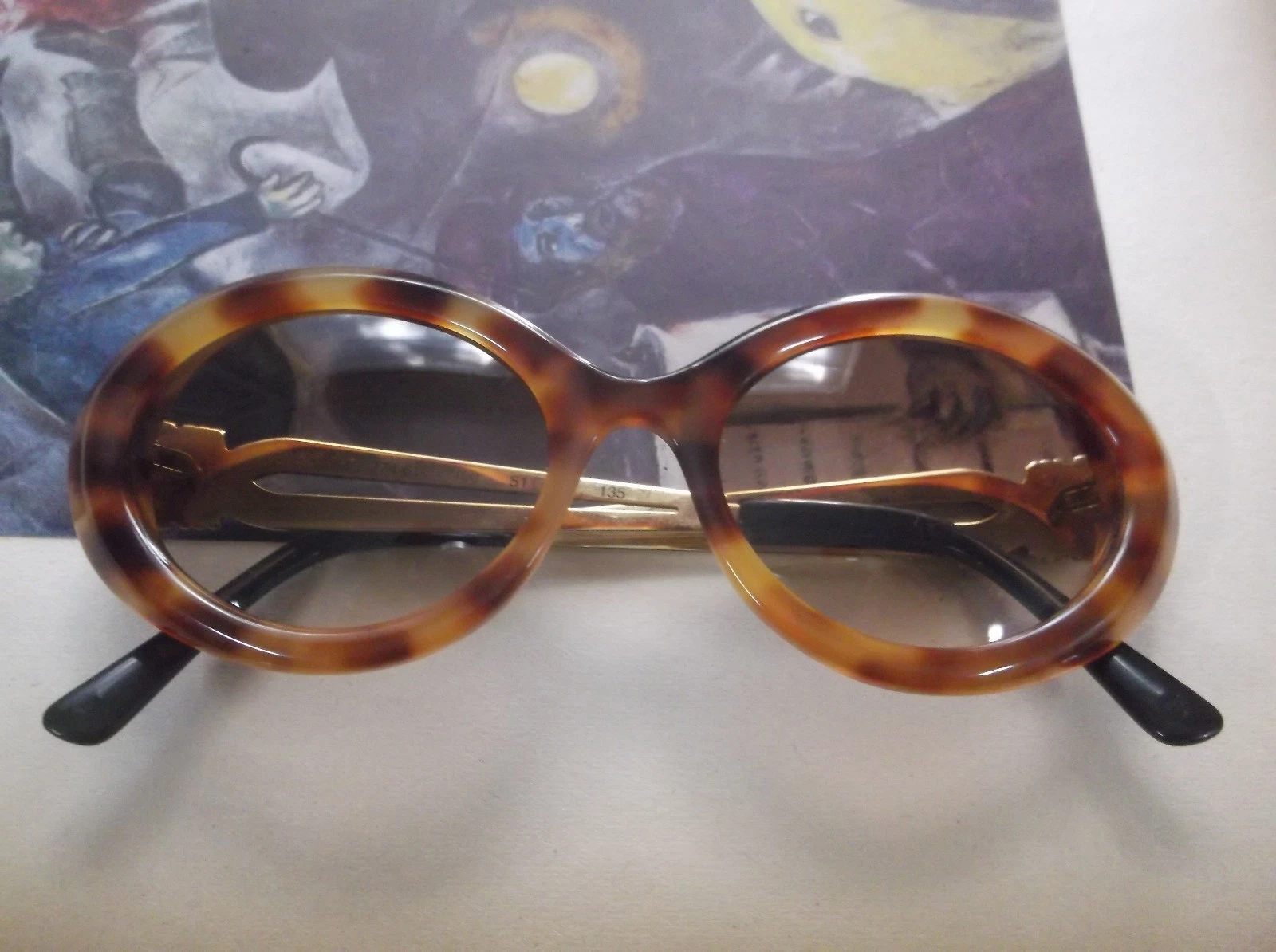 Lanvin — Vintage Lanvin Paris Tortoise Shell Oval Sunglasses w/ Gold Temples  774-61 400