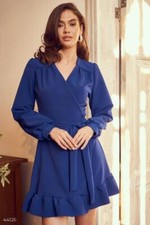 Summer new fashion casual solid color high waist V-neck lace-up ruffle dress 