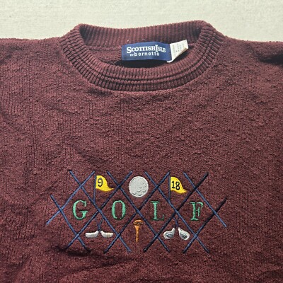 Scottish Isle 100% Cotton Golf Sweater Embroidered Vintage USA