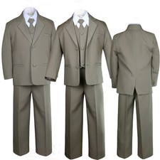 5pc Boy Toddler Kid Teen Wedding Dark Khaki Blazer Formal Tuxedo Suit Set S-14