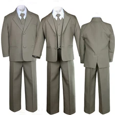 5pc Boy Toddler Kid Teen Wedding Dark Khaki Blazer Formal Tuxedo Suit Set S-14