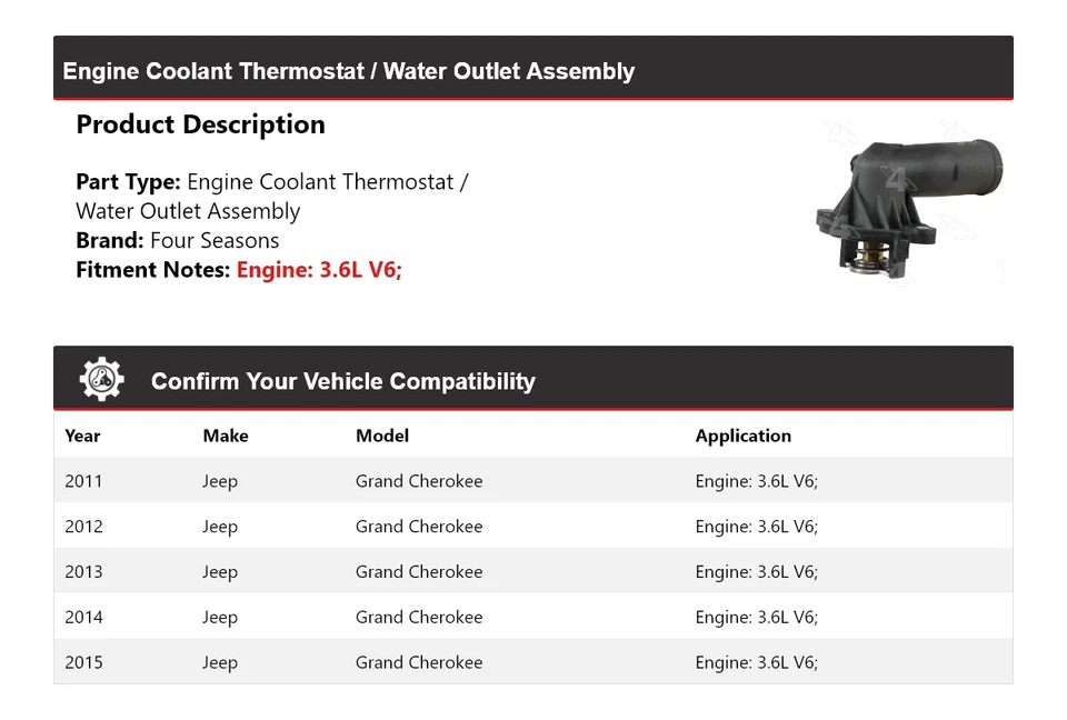 Conjunto de termostato/salida de agua para Jeep Grand Cherokee 2011-15 4 estaciones Foto 2 de 4