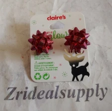 CLAIRE'S GIRL'S GLITTER BOW STUD EARRING RED