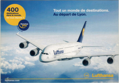 Luftfahrt-Postkarte Airbus A380-800-Lufthansa-eine Welt voller Ziele