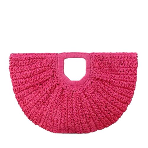 Crochet Half Moon Woven Straw Bag Handmade Beach Bag Women’s Boho Clutch Handbag